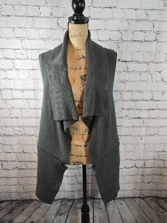 Calvin Klein Open Front Knit Sleeveless Cardigan in Charcoal Gray Size M - Picture 1 of 9